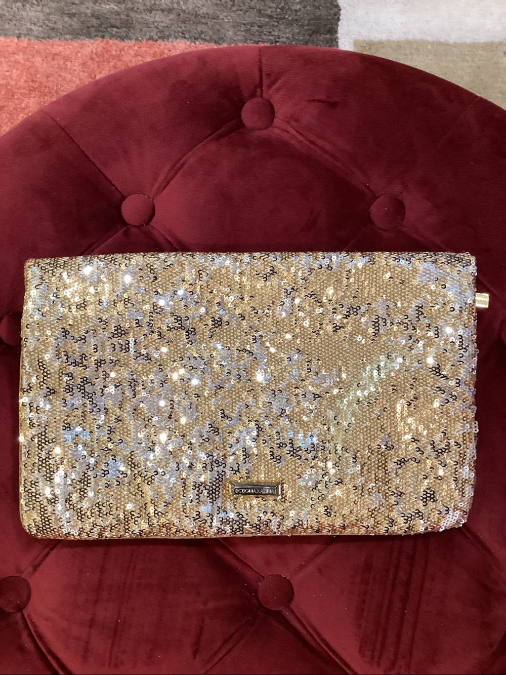 BCBGMAXAZRIA Gold Sequin Foldover Clutch